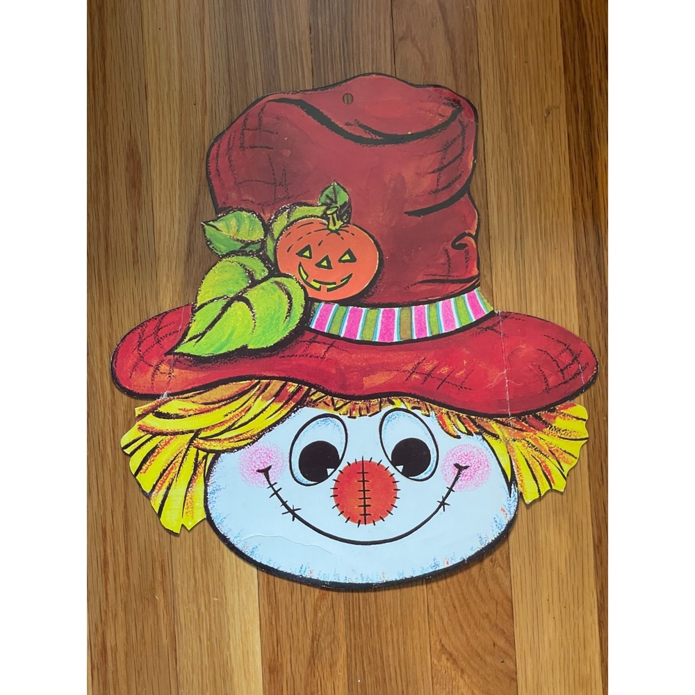 Vintage Scarecrow Head Diecut Halloween Fall Decoration Pumpkin Hat‎ Straw